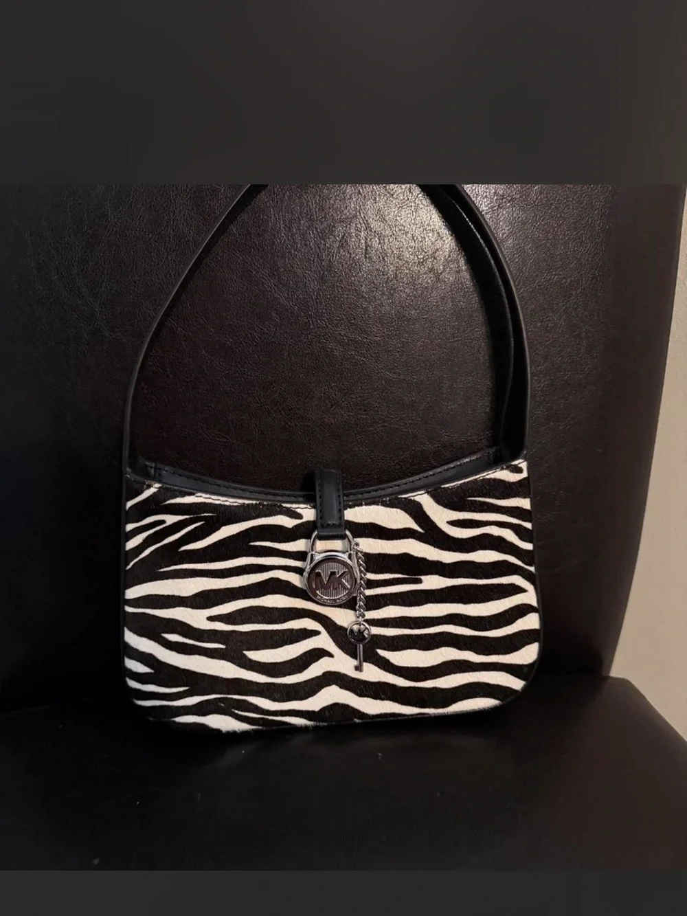 Michael Kors Black and White Zebra-Print Shoulder Bag